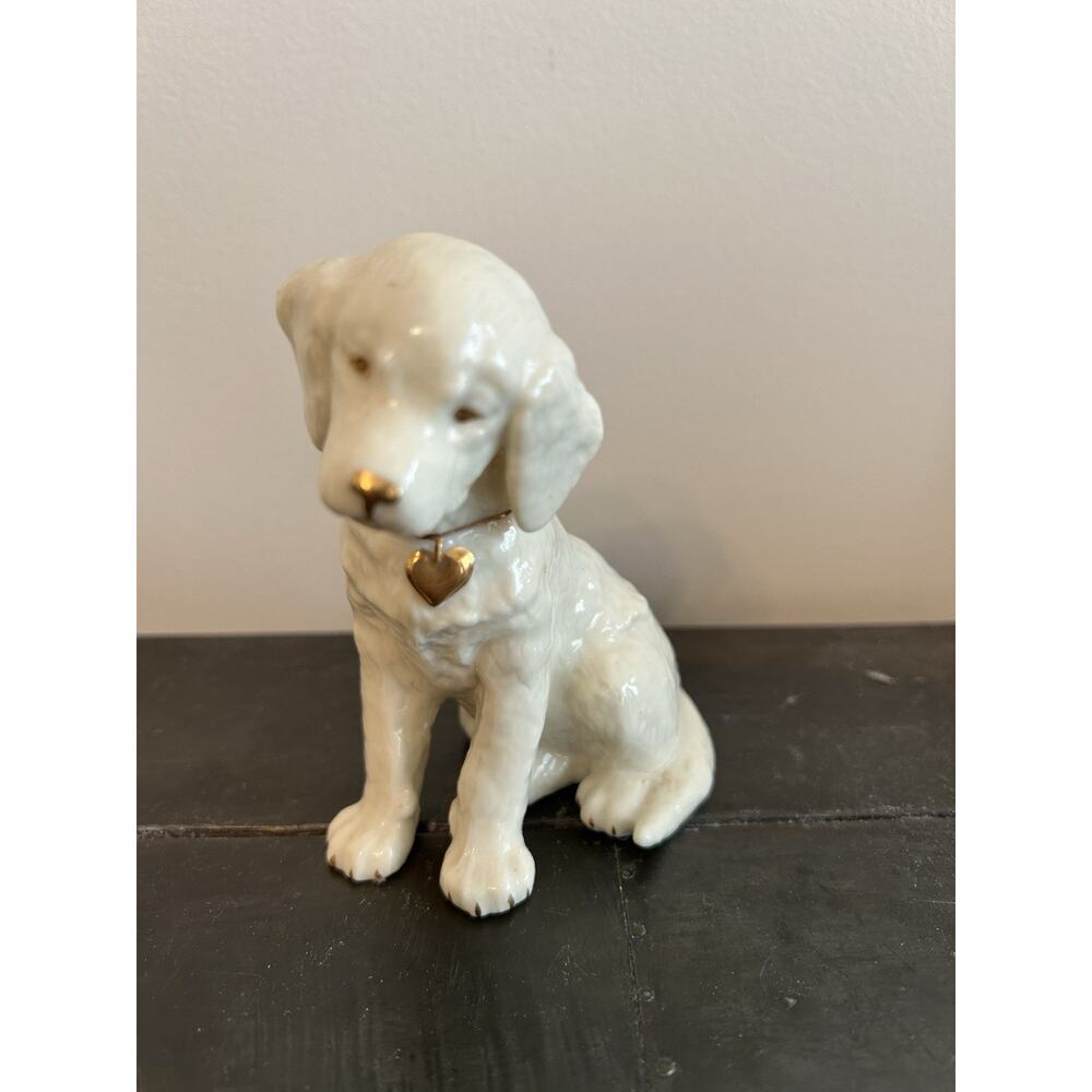 Lenox Labrador Retriever Puppy Dog Figurine Gold Heart Collar Ivory Porcelain